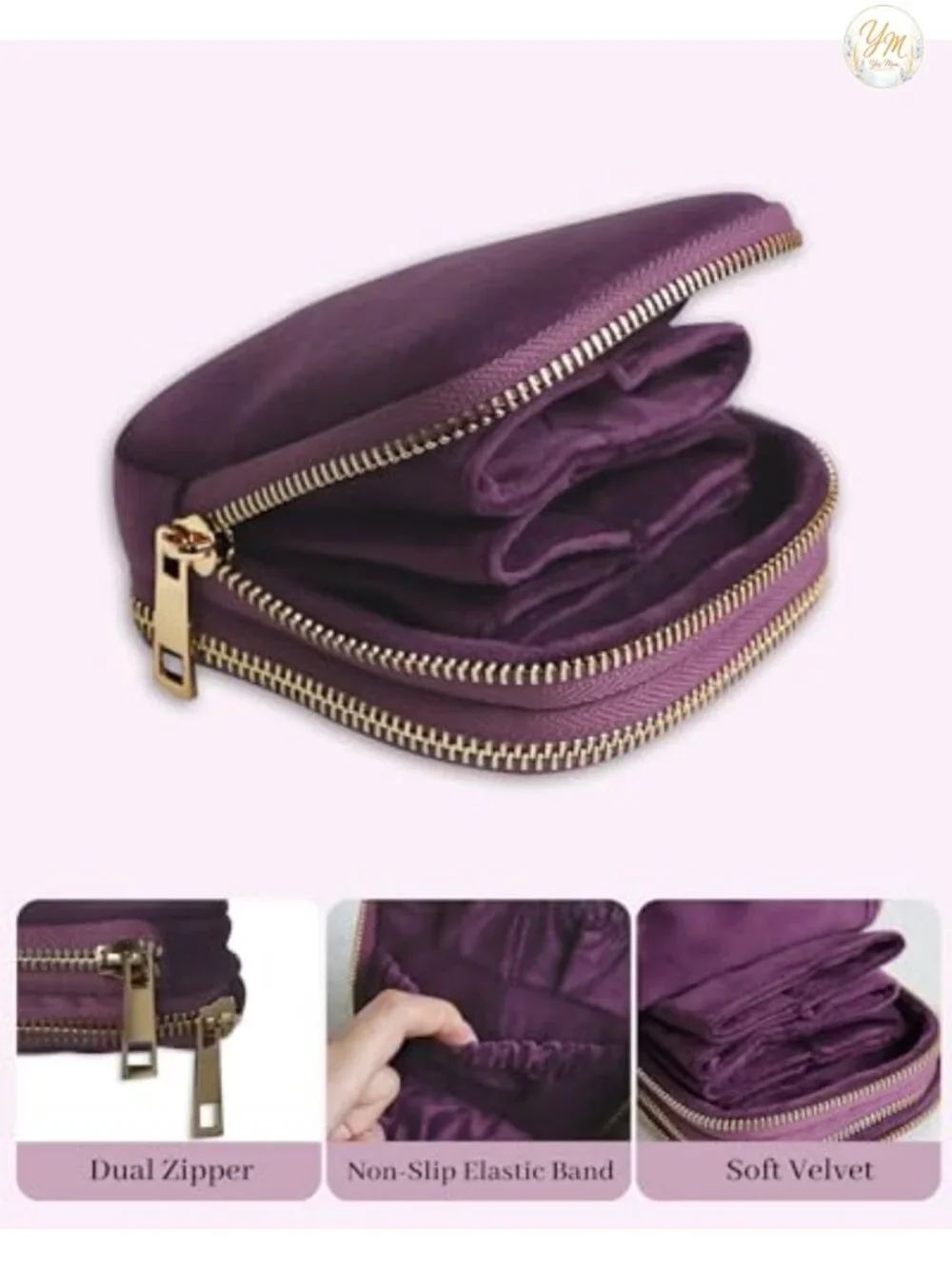 2-Layer Velvet Travel Jewelry Case Organizer with Zippers
